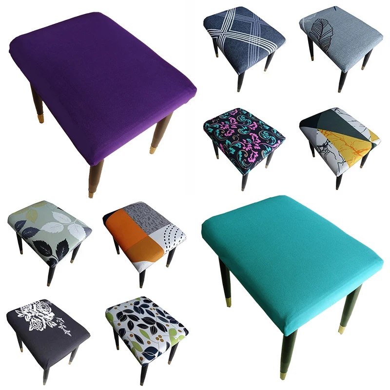 Flower Printed Seat Protector Square Stool Chair Cover Removable