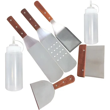 

7pcs/Set Stainless Steel Spatula Tool Metal BBQ Grill Turner Spatula Kitchen Cooking Utensils Accessories For Cutlets Bacon #