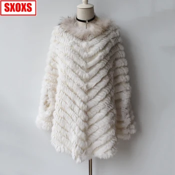 

Feminino Real Coelho Poncho De Pele De Malha Com Pele De Guaxinim GuarniçãO Moda Feminina Outono Real Pele De Luxo Envolto Preto