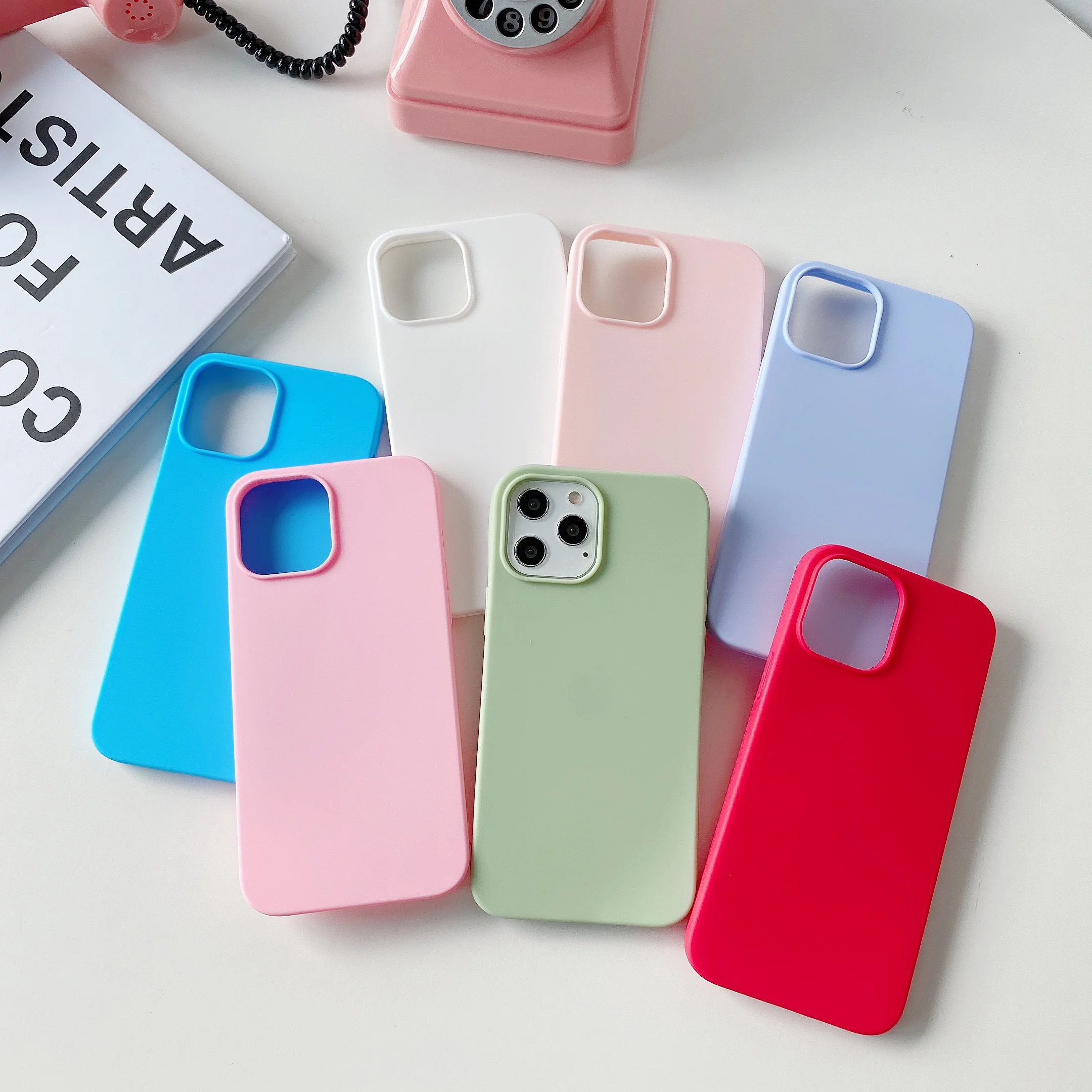 Cute Candy Colors Soft TPU Case Cover For iPhone 12 MINI 11 Pro 6 7 8 Plus X Xr XS Max Capas Ultra Thin Cheap Xmas Gift