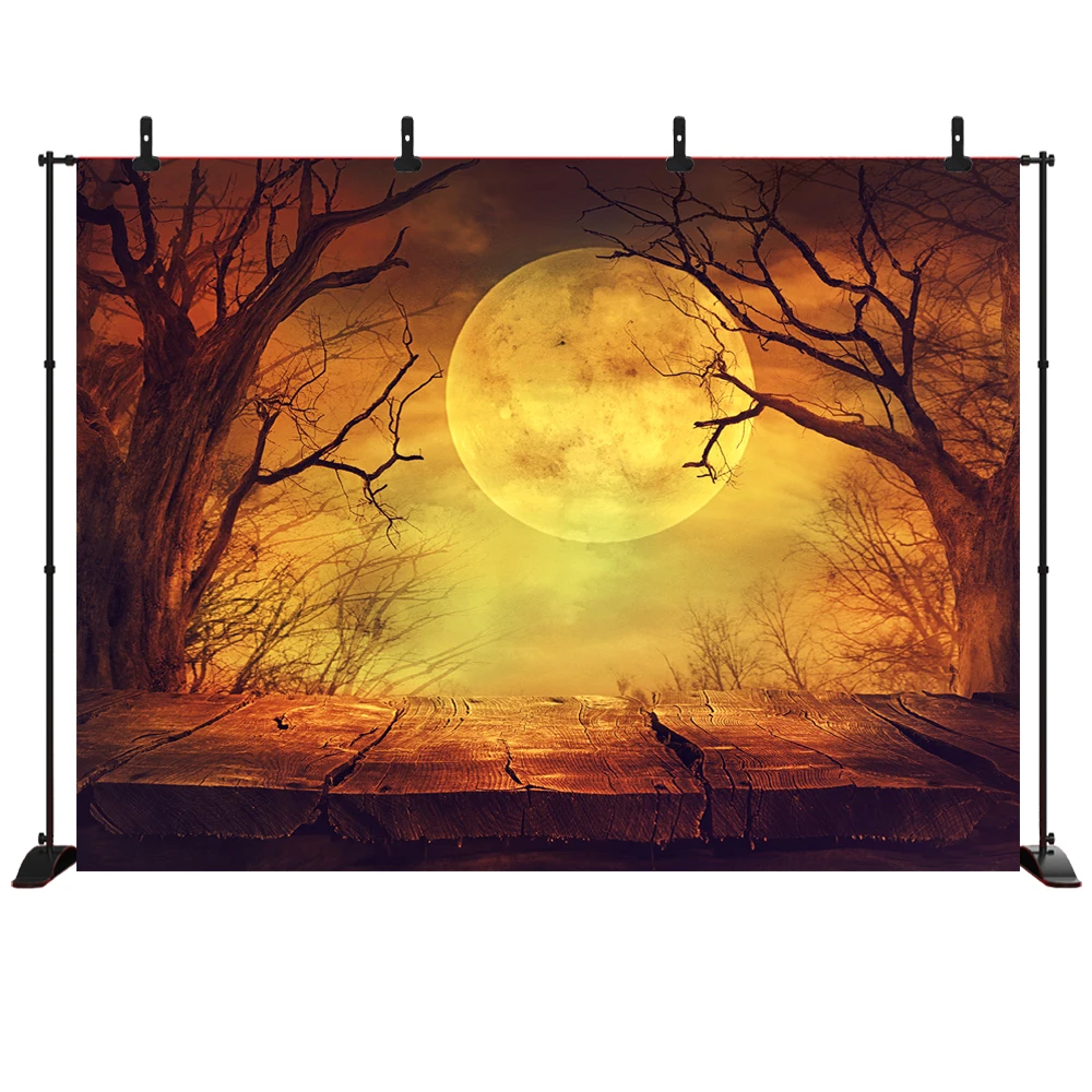 

Halloween Party Photography Backdrop Yellow Full Moon in the Jungle Forest Vinyl Background for Party Photo Studio
