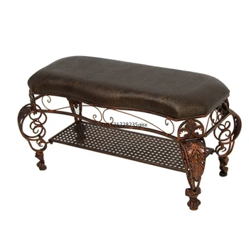 

European shoe bench leather sofa seat stool clothing store simple storage stool wrought iron into the door to wear shoes bench