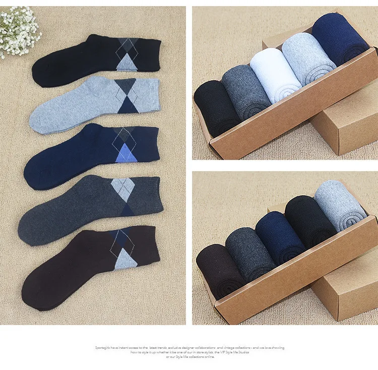 5 pcs Men's Socks Winter Cotton Plus Velvet Stockings Thickening Wool Sock Warm Cushioned Casual Solid Winter Socks High Quality