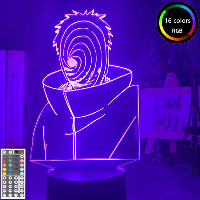 Naruto Anime Figure Uchiha Obito LED 3D Night Kid Light LED Decorative