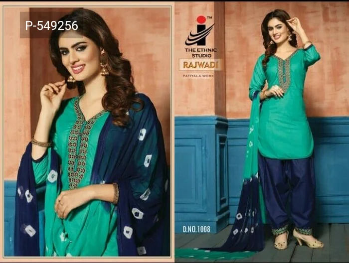 RAJWADI индийское пакистанское Платье женское Patiyala Salwar Kameez хлопок вышивка сшитый костюм Болливуд этническое платье на каждый день - Цвет: 1008