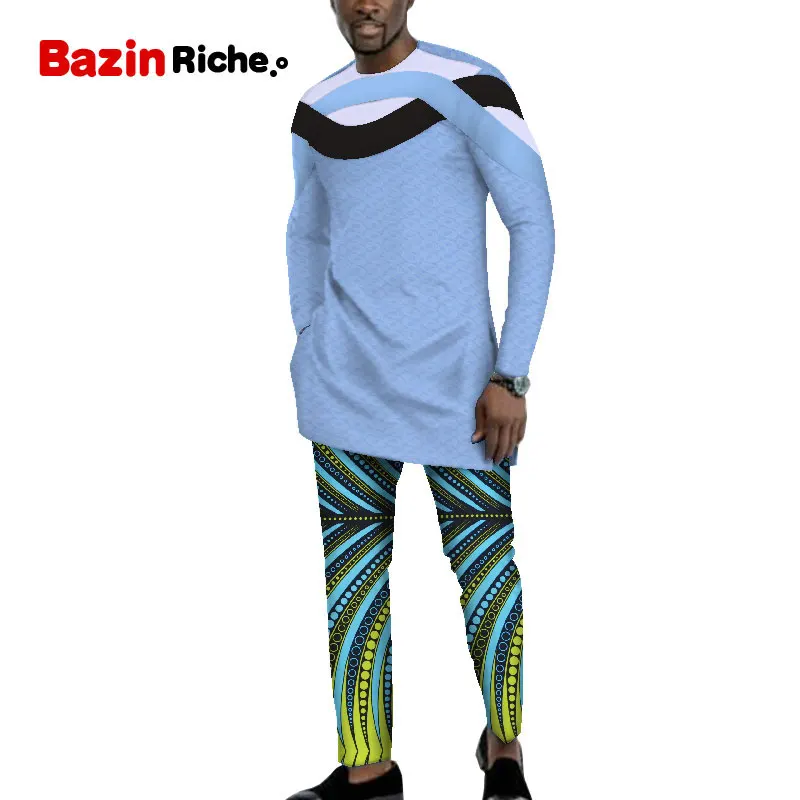 

2020 New Fashions Dashiki Men Tops Set Brand Clothing 6XL Mens Shirt and Trousers Two Pieces Set Mens African Clothing WY1033