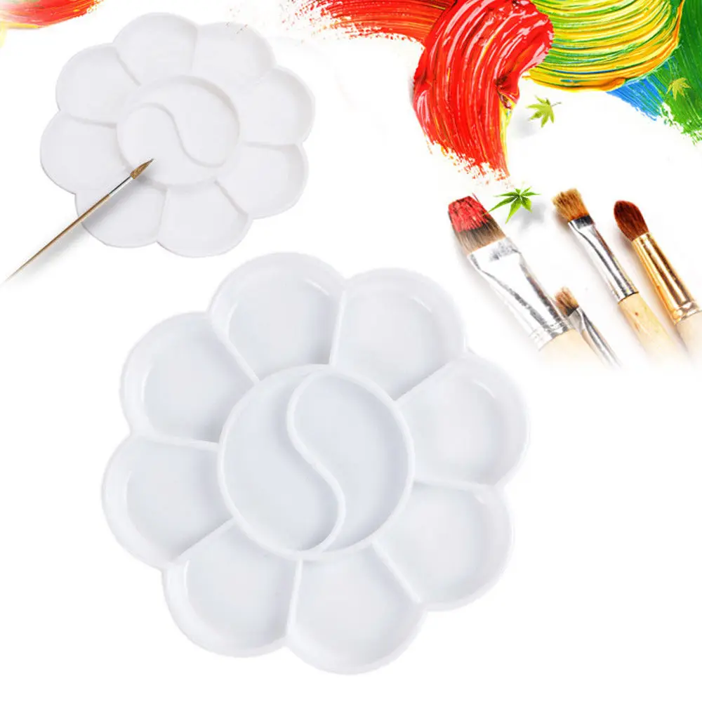 1pcs 8 Cells Plum Blossom Paint Tray Artist Oil Watercolor White Plastic  Palette Art Supplies