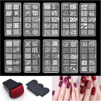

1 Set Nail Art Stamp Stamping Template Lace Flower Geometry with Jelly Stamper Manicure Design Image Plate Stencil
