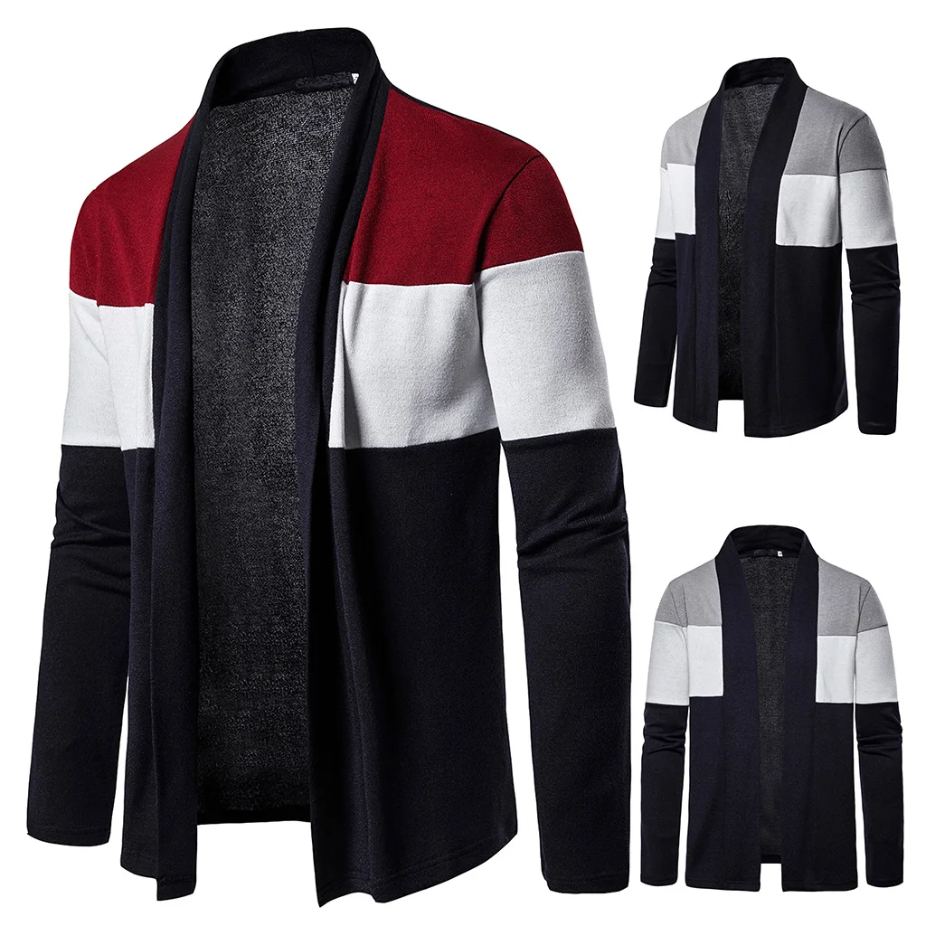 Мужской осенний Повседневный Кардиган, свитера, Лоскутная тонкая открытая уличная одежда, модный мужской свитер в Корейском стиле с длинными рукавами, трикотаж