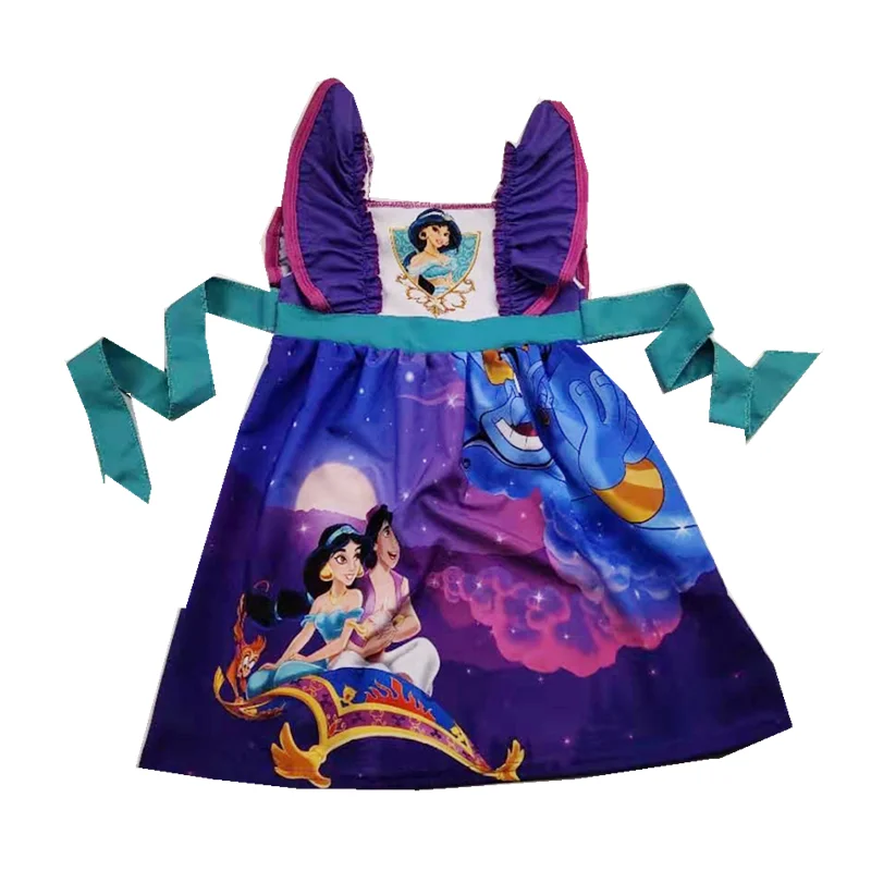 Тканое платье для девочек на лето и осень с милым рисунком, платья с поясом