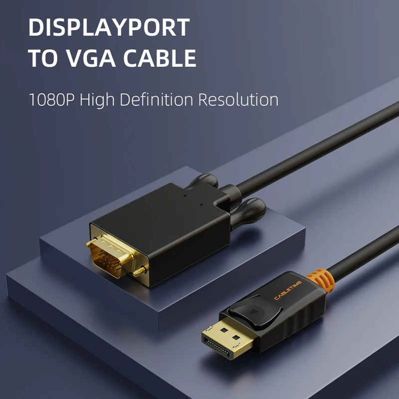 CABLETIME Displayport to VGA cable DP to VGA adapter converter cable DP male male HP Dell Asus lenovo PC laptop C075