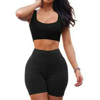 

Sexy Summer Slim Beach Party Club Clothing Women 2 Piece Set Crop Top&Shorts Bodycon Outfits Sport Workout Tracksuit