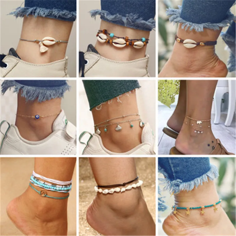 

2019 New Bohemian Shell Multi-layered Anklet Women Vintage Adjustable Alloy Foot Chain Simple Fashion Charm Jewelry Accessories