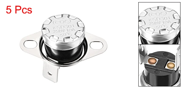 Uxcell 5 шт. терморегулятор KSD301 40 °C-100 °C 10A нормально открытый правый угол защиты приборов - Цвет: 50 Celsius degree