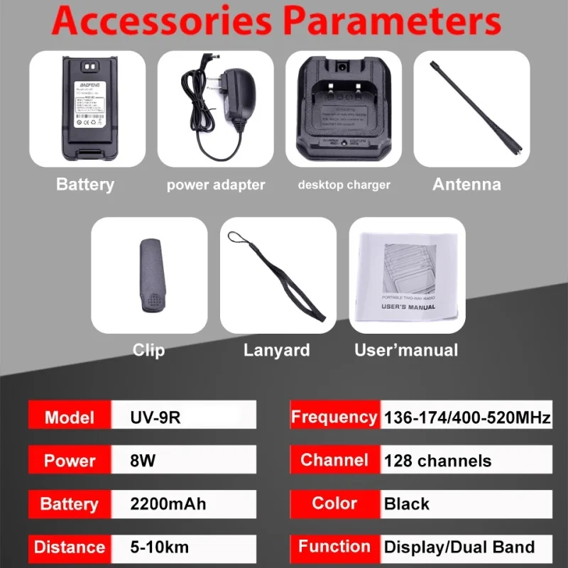 2 шт. Baofeng UV-9R 8 Вт 2200 мАч Водонепроницаемая рация Uhf Vhf IP67 Ham любительский CB радио UV9R Toki Woki крепление радио Мобильный UV 9R