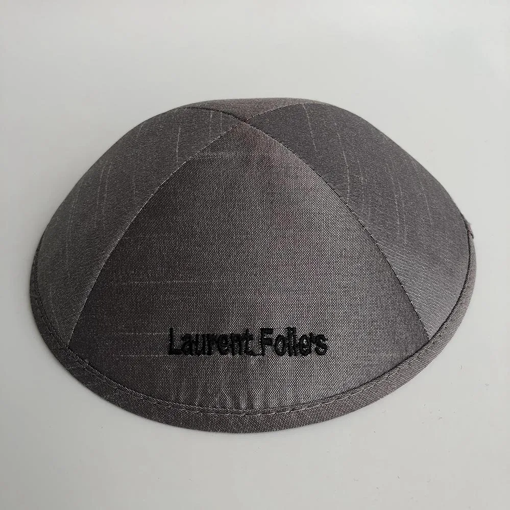Dark Grey RAWSILK KIPPA, KIPPOT, KIPOT WITH EMBROIDERY LOGO FOR Wedding