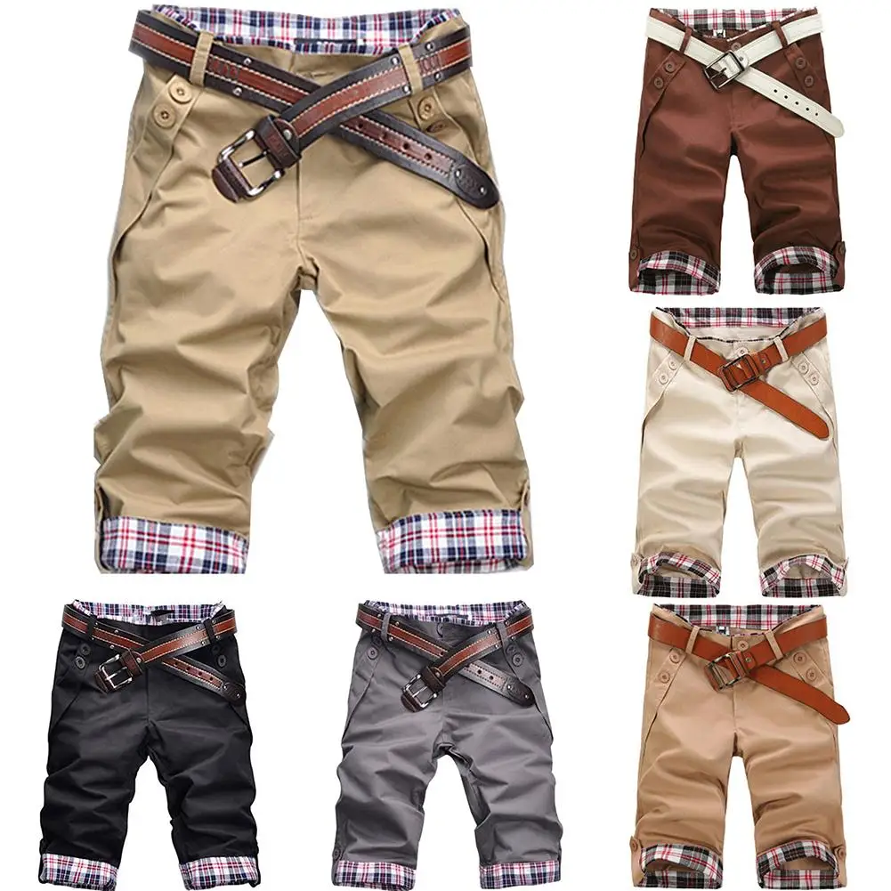 Pantalones cortos a cuadros para hombre, pantalón informal de verano para playa