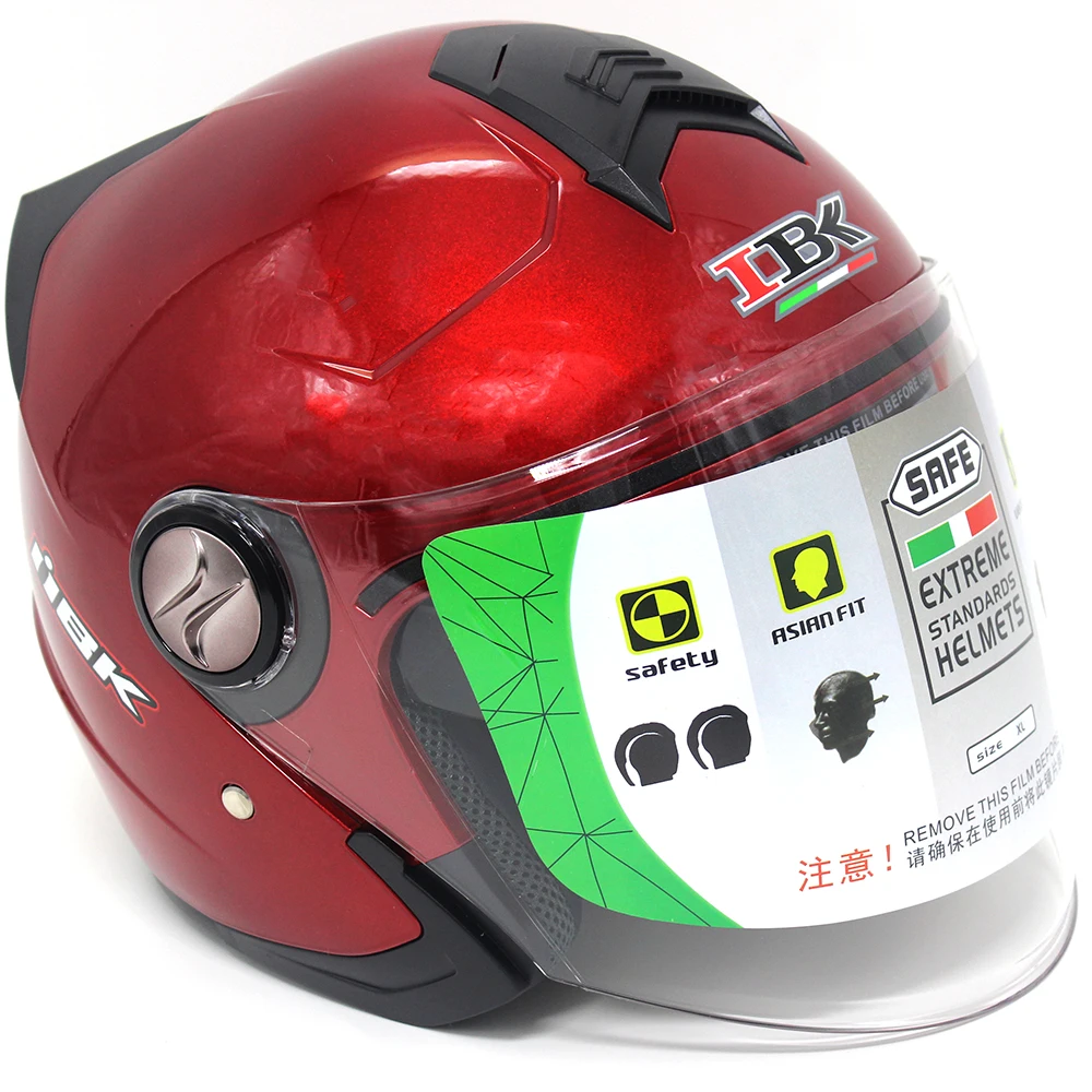 IBK мотоциклетные шлемы Электрический велосипед Скутер Casco шлем унисекс 3/4 анти-УФ с открытым лицом двойной козырек Четыре сезона шлем - Цвет: red