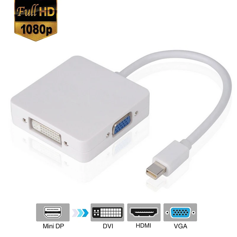 Mini DP к HDMI DVI VGA 3 в 1 конвертер концентратор 1080P видео Дисплей Порт Thunderbolt кабель