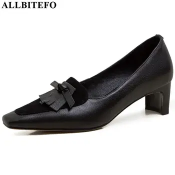 

ALLBITEFO fashion sexy office heel high heels natural genuine leather high heel shoes elegant square toe women heels