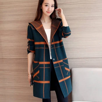 

2019 Autumn Winter New Women Long Sleeve Knitted Sweater coat Casual Hooded Collar Long Cardigans Sweaters coat