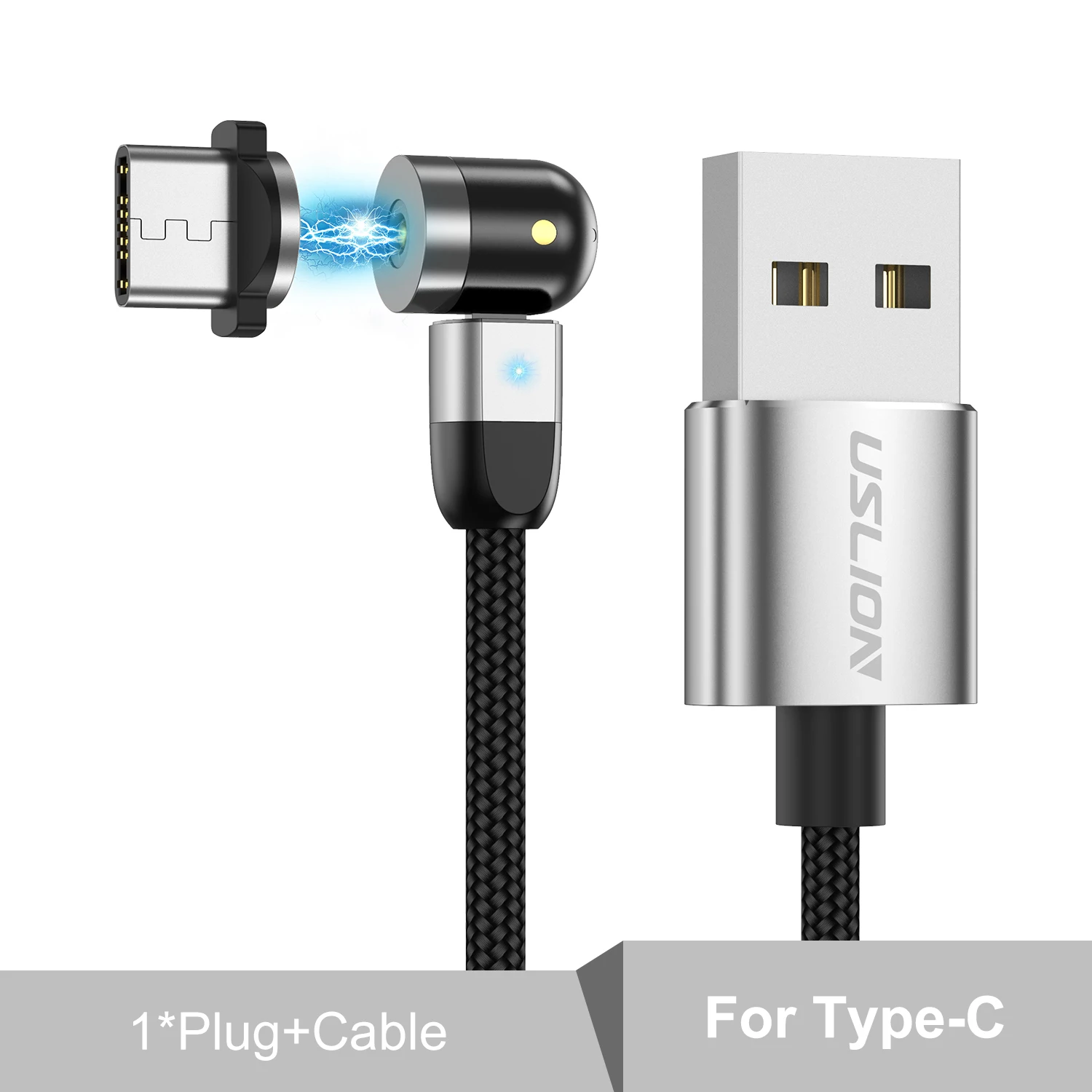 USLION Магнитный кабель USB кабель для iPhone 360 Вращающийся Магнитный зарядный Тип C провод для быстрой зарядки для samsung Micro USB кабель - Цвет: Silver for Type C