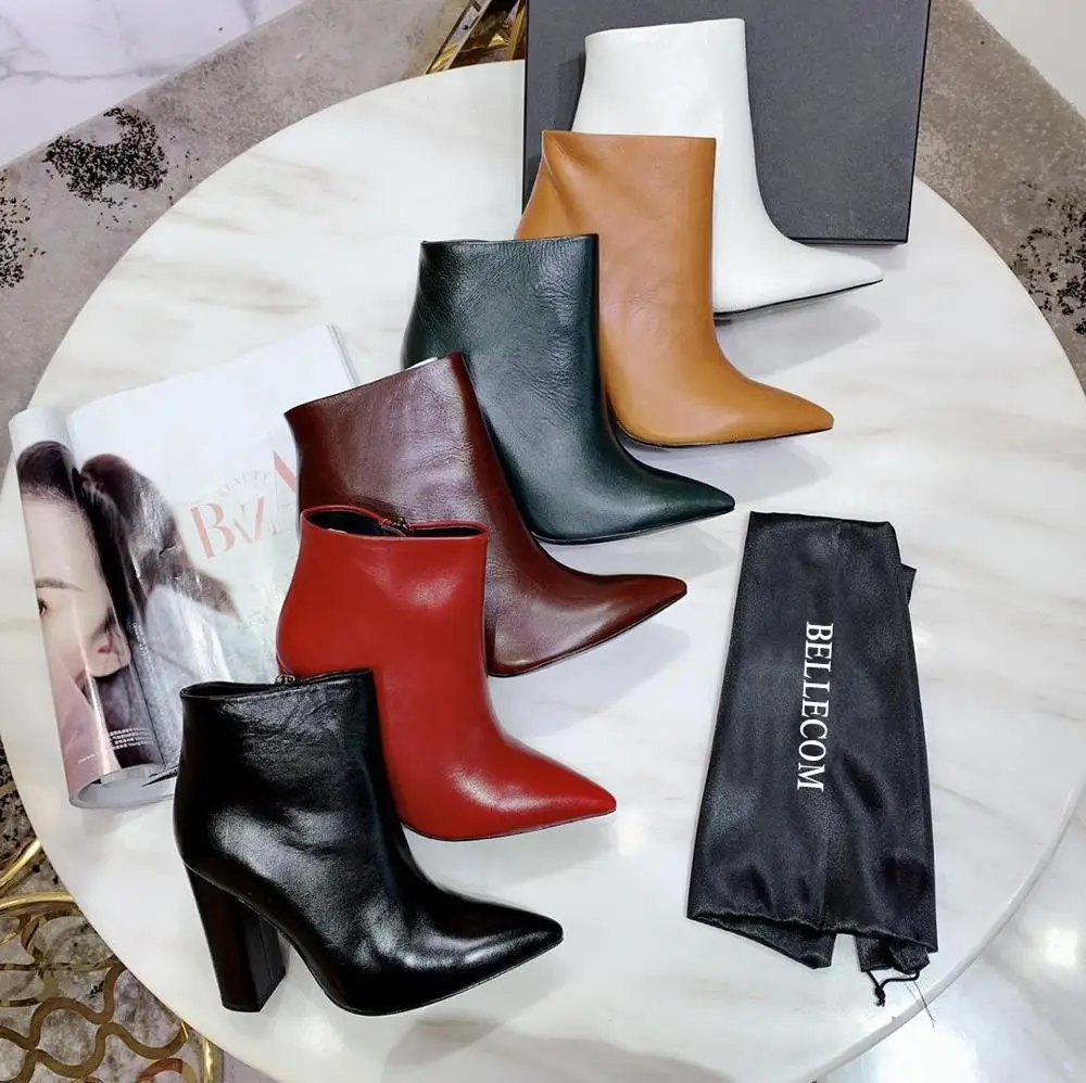 

BELLECOM 2019 Autumn New Fashion Bare Boots with Rough heels and Point Heads