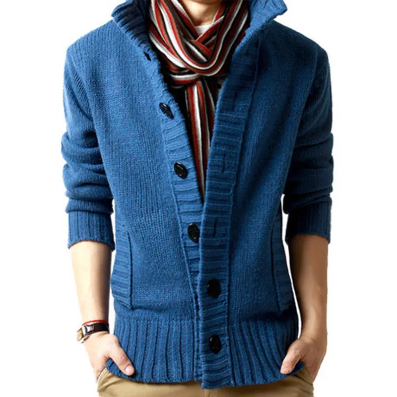 Zogaa Зимний толстый свитер, мужской кардиган, облегающие вязаные Джемперы, однотонный теплый свитер, куртка, кардиганы, мужская одежда - Цвет: Синий