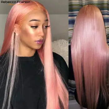 Rebecca Pink Wig Lace Frontal Human Hair Wigs For Women Bone Straight Human Hair HD Transparent