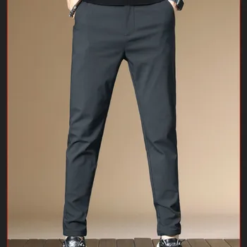 Men's Brown Non-Iron Chinos Trousers Pants High Waist Male Work Office Dress Formal Business Social Men's Stretch Pants 6