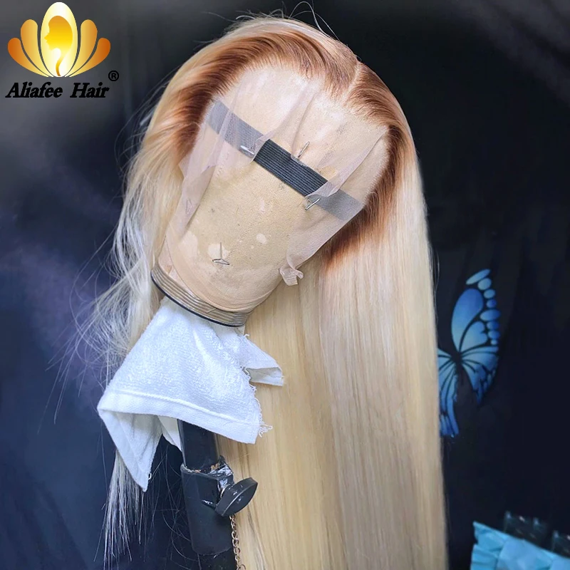 

Brown Honey Blonde Color Remy Brazilian Straight Lace Front Human Hair Wig 28 inch 1B 613 Ombre Lace Part Wigs For Black Women