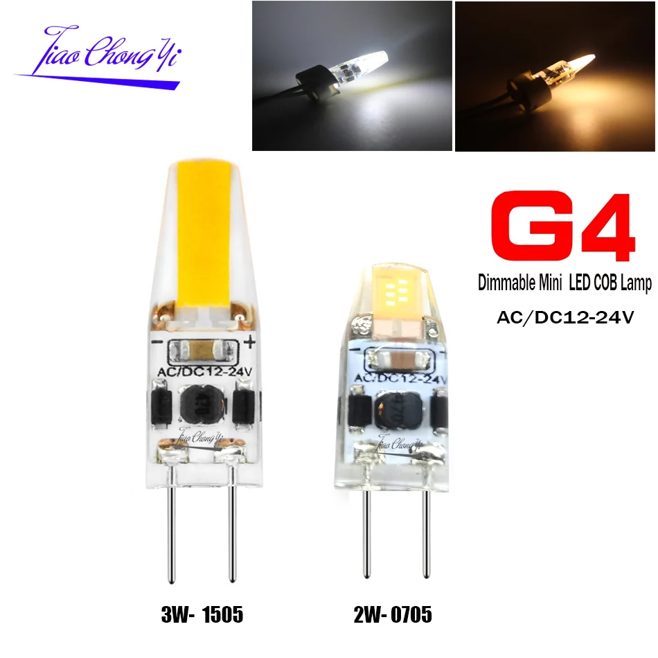 

G4 LED Dimmable Bulb AC/DC 12V-24V 2w 0705 3w 1505 G4 Bulb white warm white for Ship Boat Truck Car COB Spotlight Chandelier