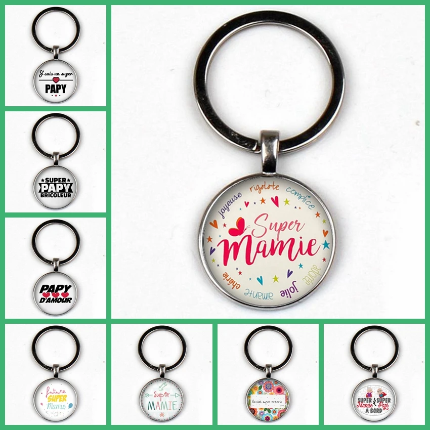 Llavero con diseño de supermamá, colgante redondo de cristal convexo, joyería, bolso para madre, regalo, recuerdo del Padre, novedad de 2020