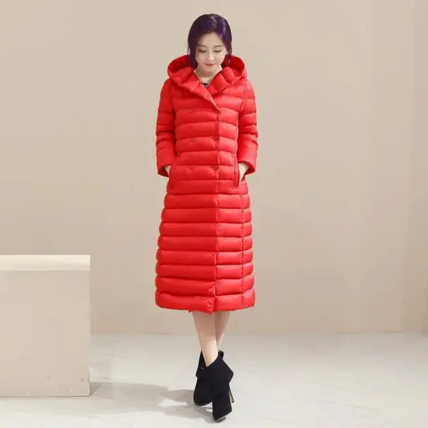 Autumn Winter Women Duck Downs Jacket Parkas Long Down Coat Ladies Ultra Light Outerwear Hooded Coats Plus Size DF818