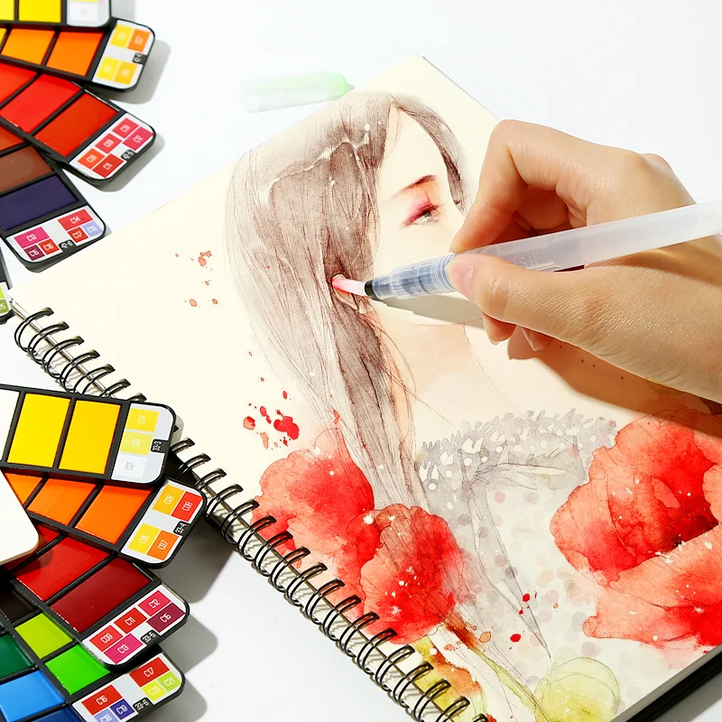 18/25/33/42 Colors Solid Watercolor Set Collapsible Water Color Paint Water Brush Creative Pigment for Drawing Stationery