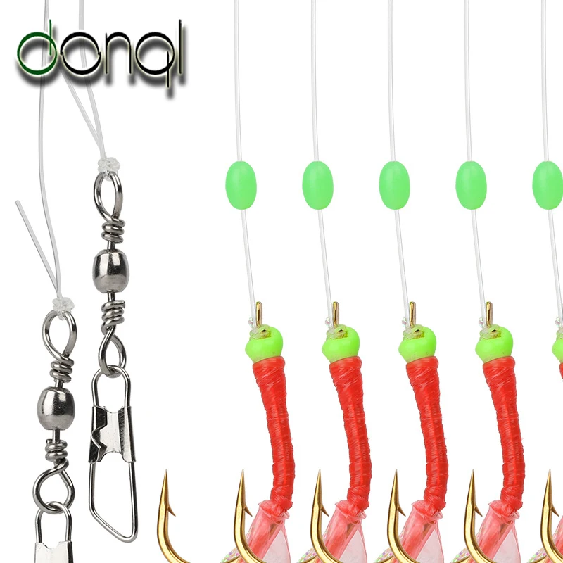 DONQL Combination Fishing Hooks 5#-22# Luminous Fishing Hooks(Tail Luminous Beads) 6 Hooks+ Stainless Steel Fishing Adapter