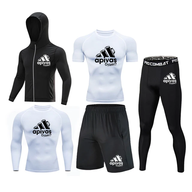 Men Jiu jitsu Rashguard MMA T-shirts Sets Bjj Muay Thai Boxing Jerseys Long Sleeve Boxeo Suit Brand 5Pcs Set Fitness Sport Suits 5Pcs Set