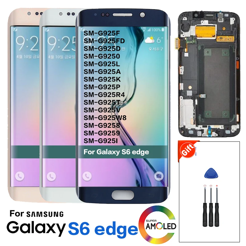 Супер AMOLED lcd s для samsung Galaxy S6 Edge G925 G925F G925A G925P ЖК-дисплей сенсорный экран в сборе +