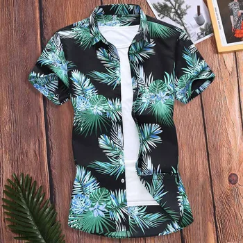 

Fashion Men Slim Summer Beach Shirt Loose Hawaii Short Sleeve Printed Turn-down Collar Shirt Tops Hawaiian 2020 #4.2