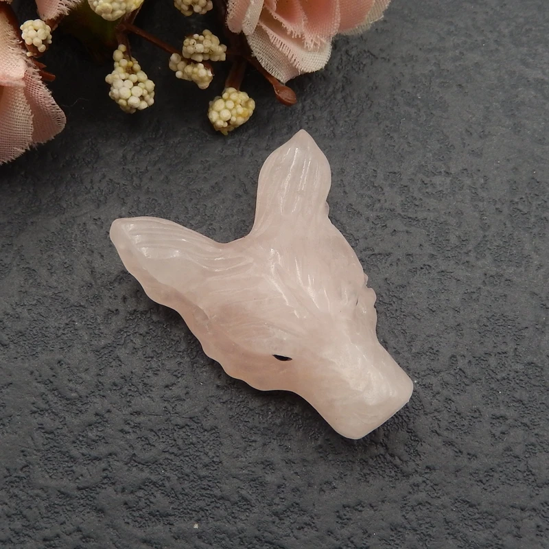 

Гравированная голова волка, подвеска из розового кварца с бусинами, ювелирные аксессуары из полудрагоценных камней, 33x26x11 мм 11 г