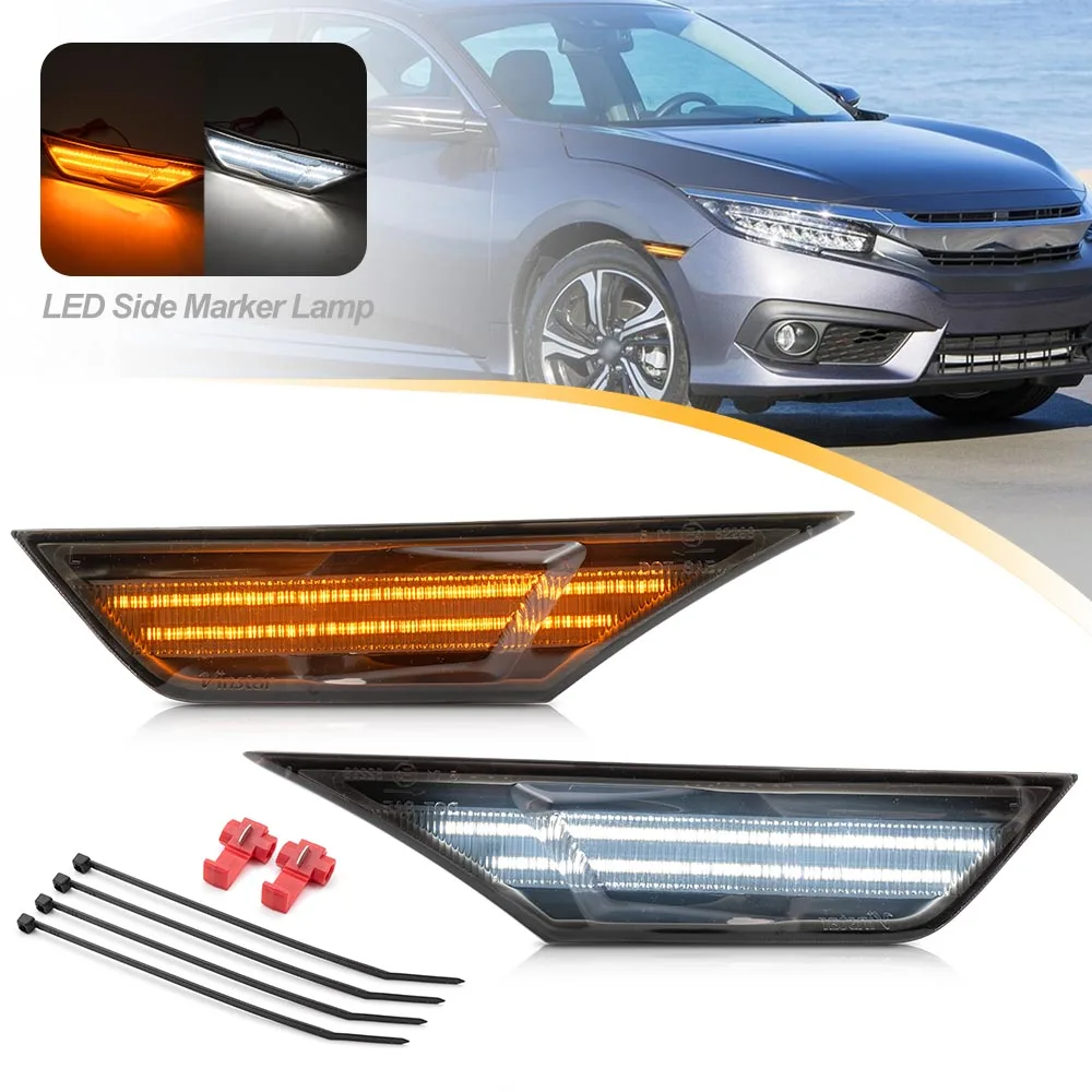 

2X LED Turn Signal Indicator Lamps Side Marker Lights Smoked Lens for Honda Civic Sedan Coupe Hatchback 2016 2017 2019 2020 2021