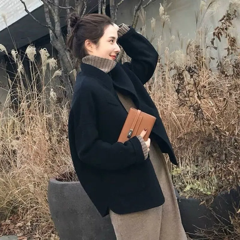 

High Cold of Autumn And Winter Elegant Times Confusion Fairy-waitmore Overcoat Hong Kong Flavor Hipster Woolen Jacket Thick