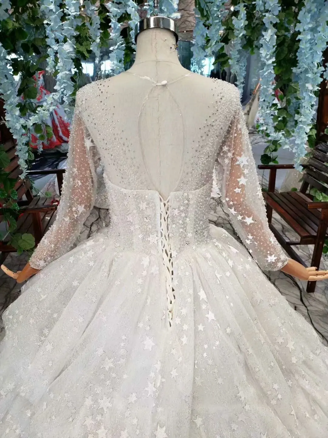 BacklakeGirls Ever Pretty Shining Appliques, свадебное платье с длинными рукавами, роскошное, с круглым вырезом, на шнуровке, свадебное платье, Vestido Noiva размера плюс