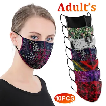 

10pcs Fashion Unisex Adult Washable Printed Adjustable Breathable Masks Mascarilla Reutilizable Mouth Cover for face Masque