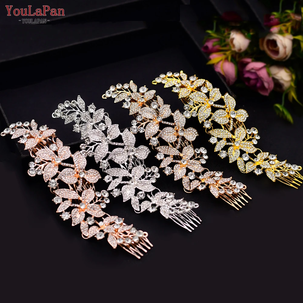 YouLaPan Alloy Rhinestone Headband Wedding Head Piece Flower Bridal Hair Accessories Hair Comb Silver Clips Headwear HP301