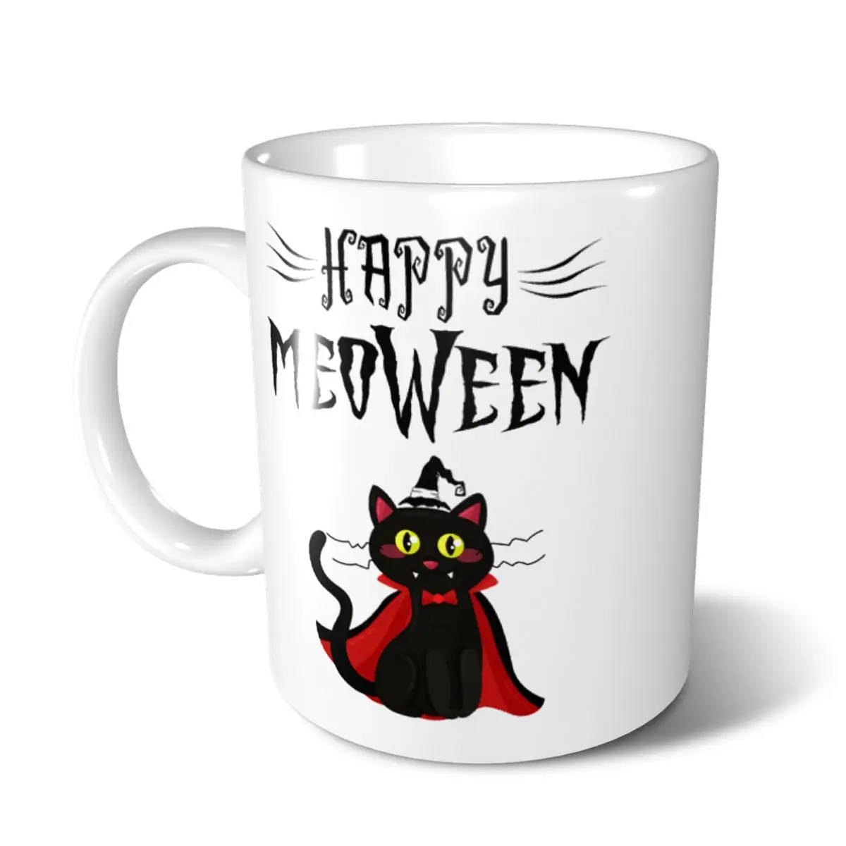 Рубашка Happy Meoween черная кошка королева подарок на Хэллоуин кружки молочный кофе