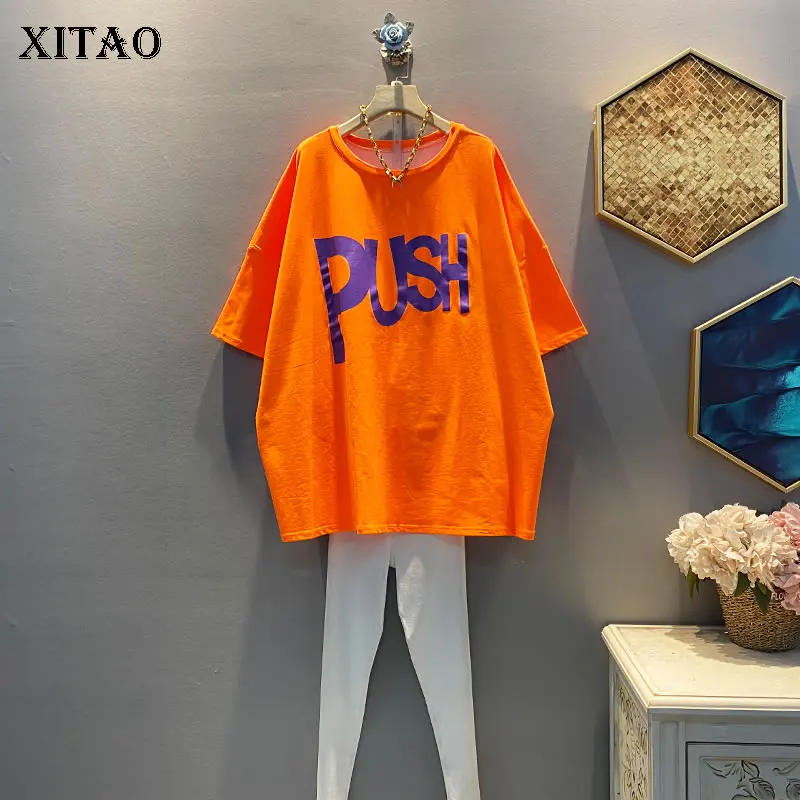 

XITAO Korean Design Casual Letter Print Short Sleeve Loose Plus Size Damp T Shirt Solid Fashion 2020 Summer New Top GCC3465