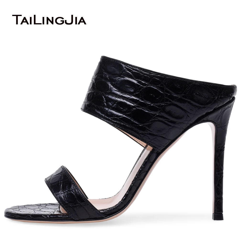 

Open Toe Black High Heel Mules Heeled Slippers Summer Ladies Dress Shoes Sandals Women 2021 Stilettos Large Size Female Footwear