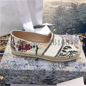 

Designer Espadrilles canvas embroidery Slip On Women loafer Luxury Brand flower embroider lady girl Flats fashion casual shoe