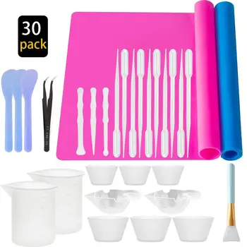 

Reusable Silicone Resin Kit Mixing Tool Set Silicone Mat Measuring Cups 100 ml Resin Mix Cup Stir Stick Silicone Brushes Spoons